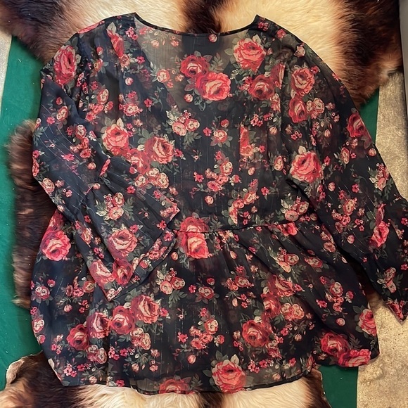 Torrid Black and Red Floral Sheer Long Sleeve - Picture 5 of 7